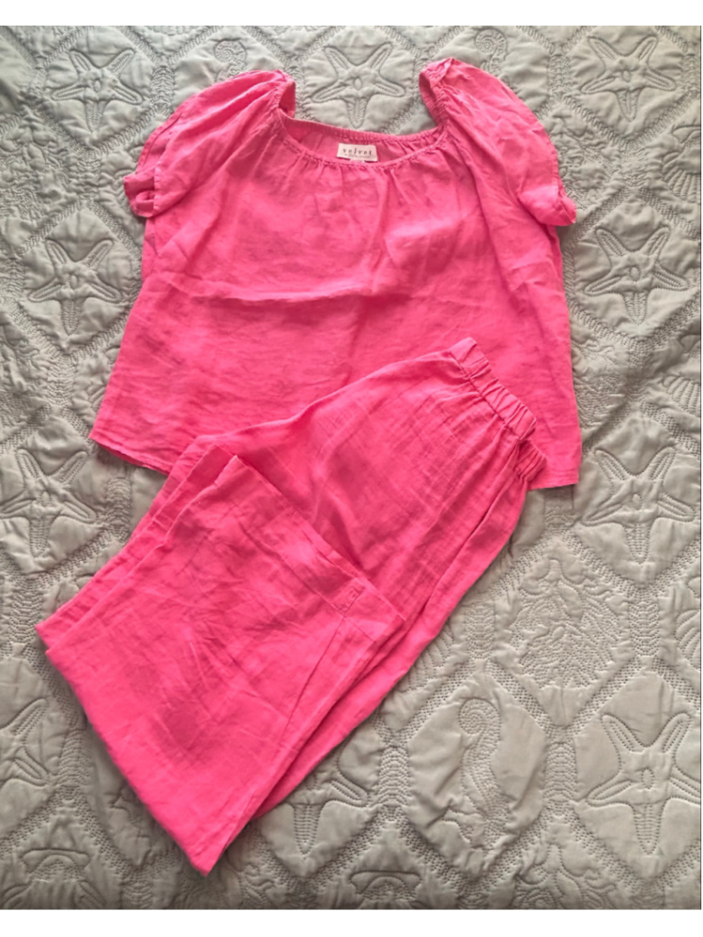 Velvet by Graham & Spencer Pink Linen 2-Pc Set XS Cropped Pants